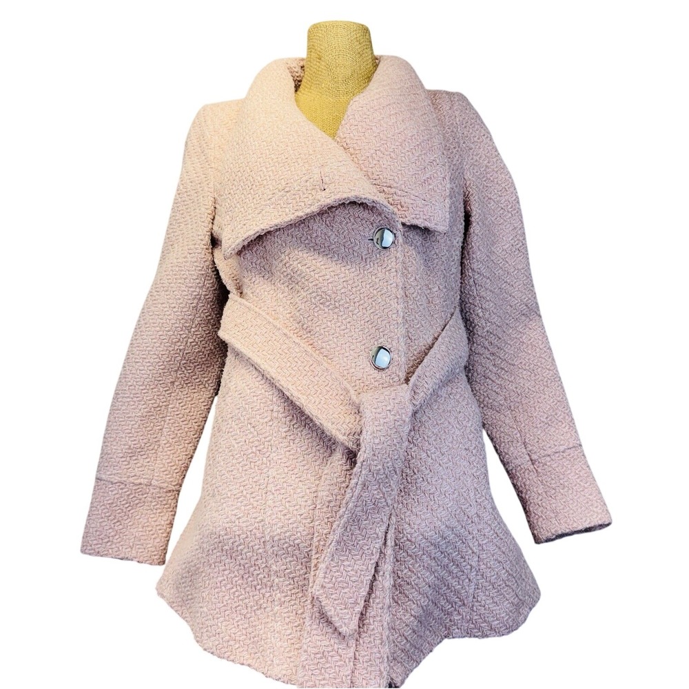 Guess Los Angeles Pink Textured Belted Peacoat Jacket XS Q9PL07R02F5